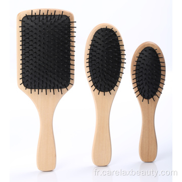 Brosse à peigne à cheveux en bois avec poils en bambou